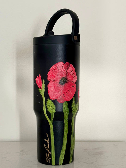 Hand painted 40oz hydrojug - red poppies