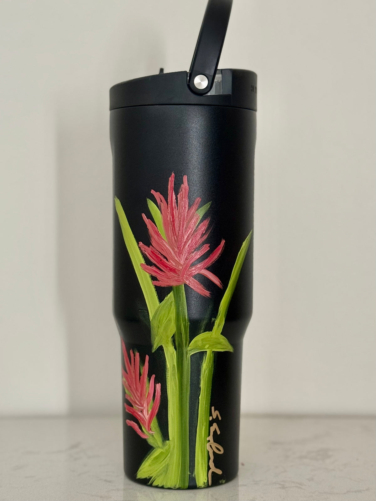 Hand painted 40oz black hydrojug- Indian paintbrush