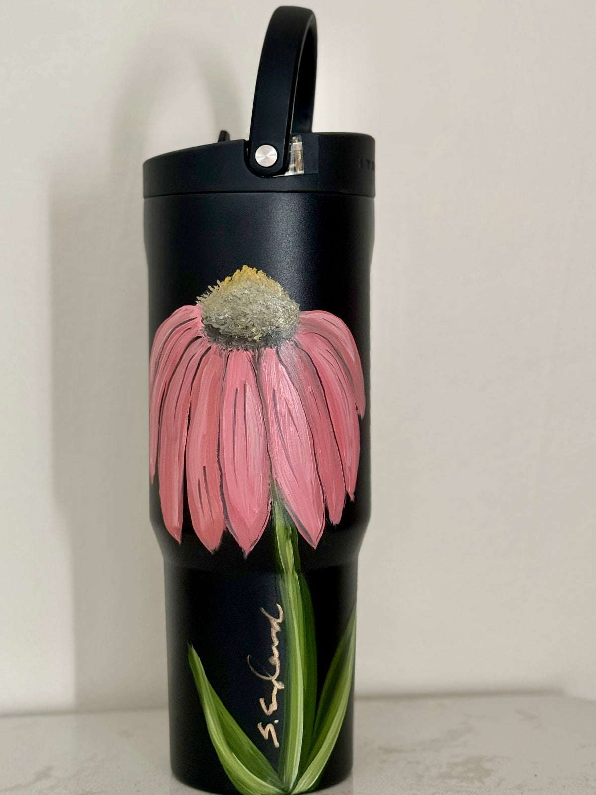 Hand painted 40oz hydrojug- pink coneflower