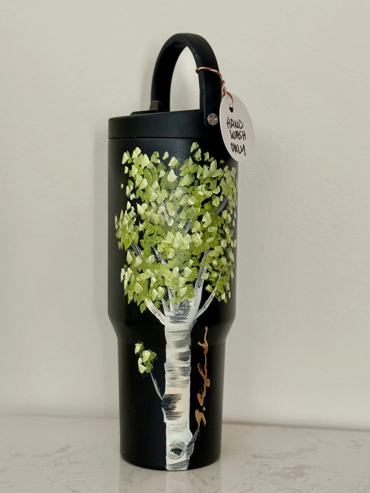 Hand painted 40oz black hydro jug - lone aspen tree
