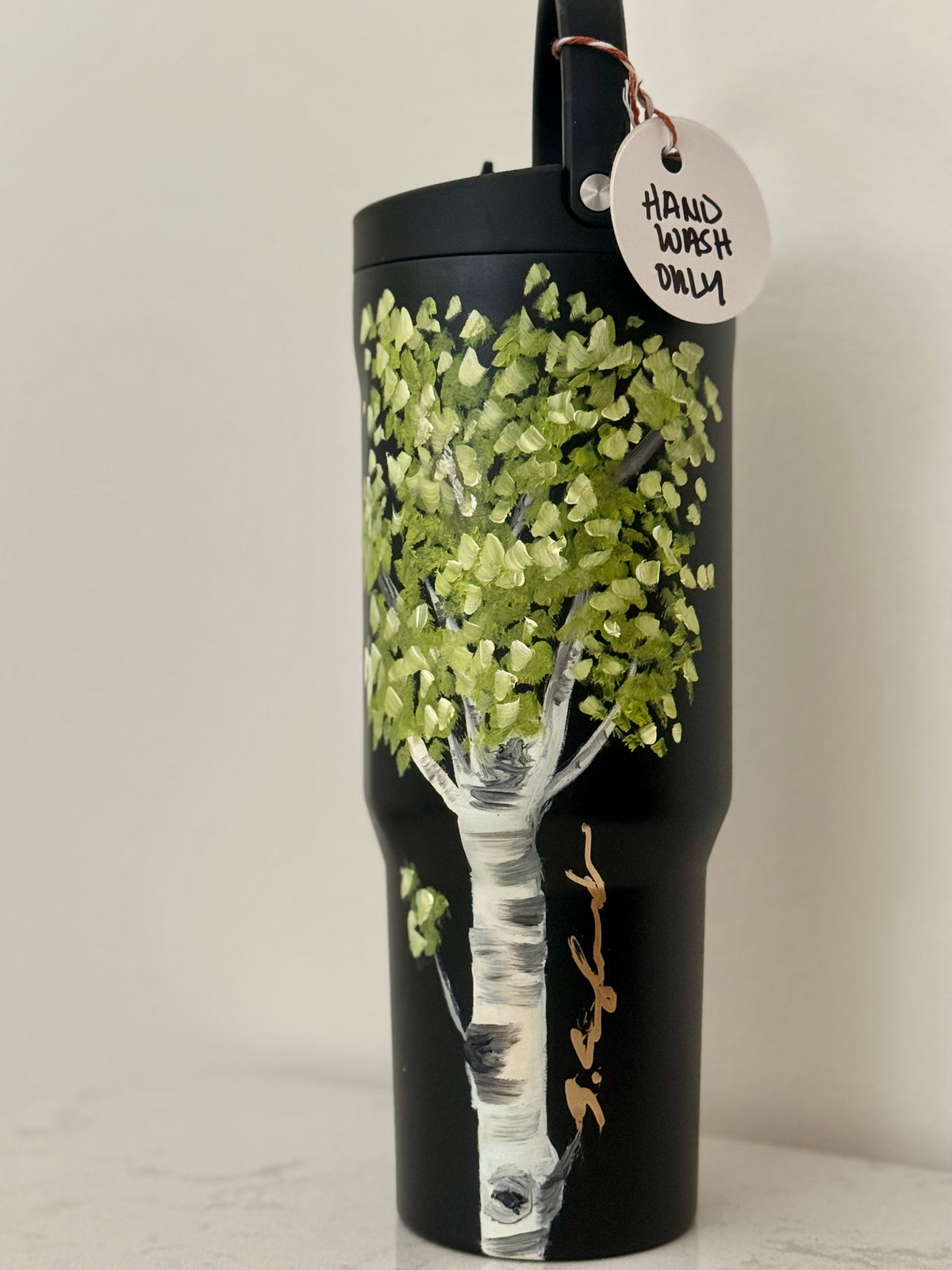 Hand painted 40oz black hydro jug - lone aspen tree