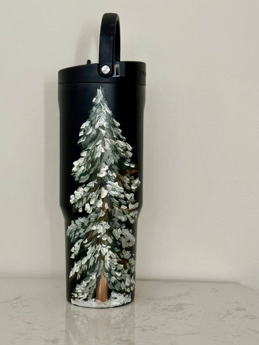 Hand painted 40oz black hydrojug - lone winter tree