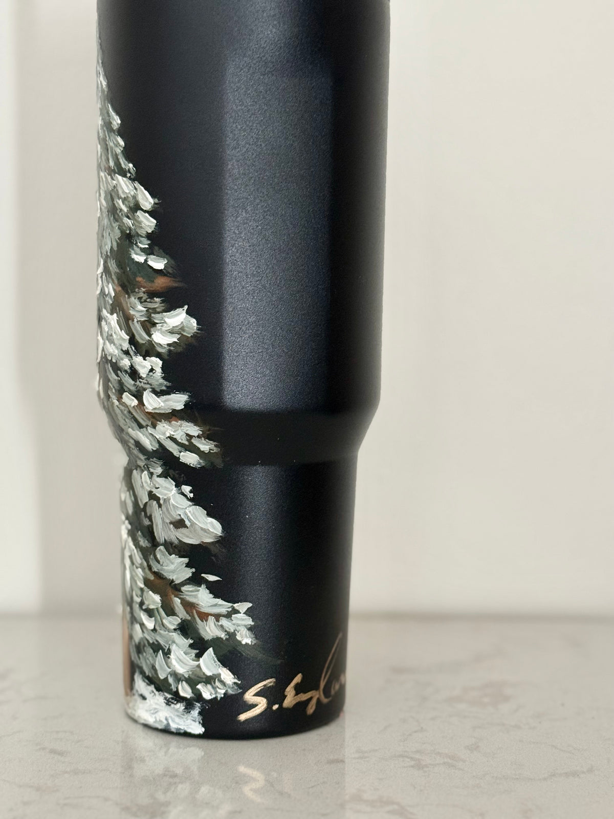 Hand painted 40oz black hydrojug - lone winter tree