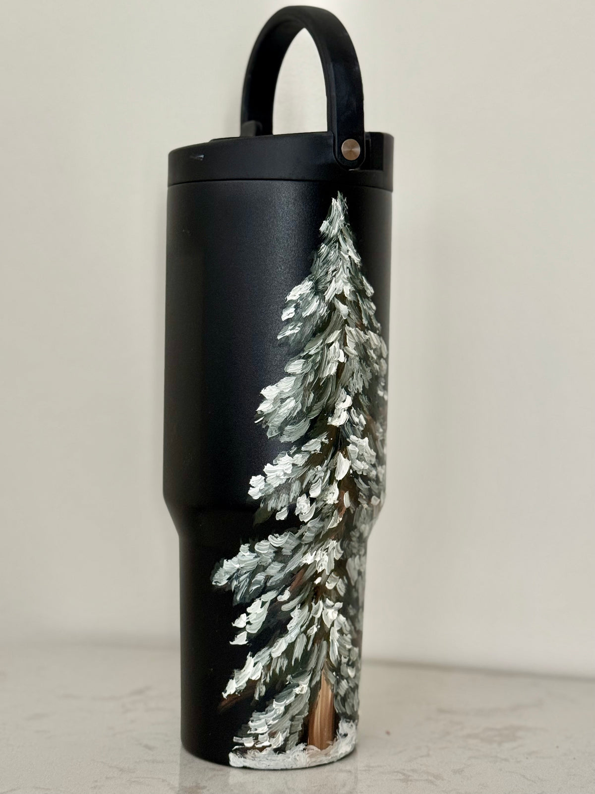 Hand painted 40oz black hydrojug - lone winter tree