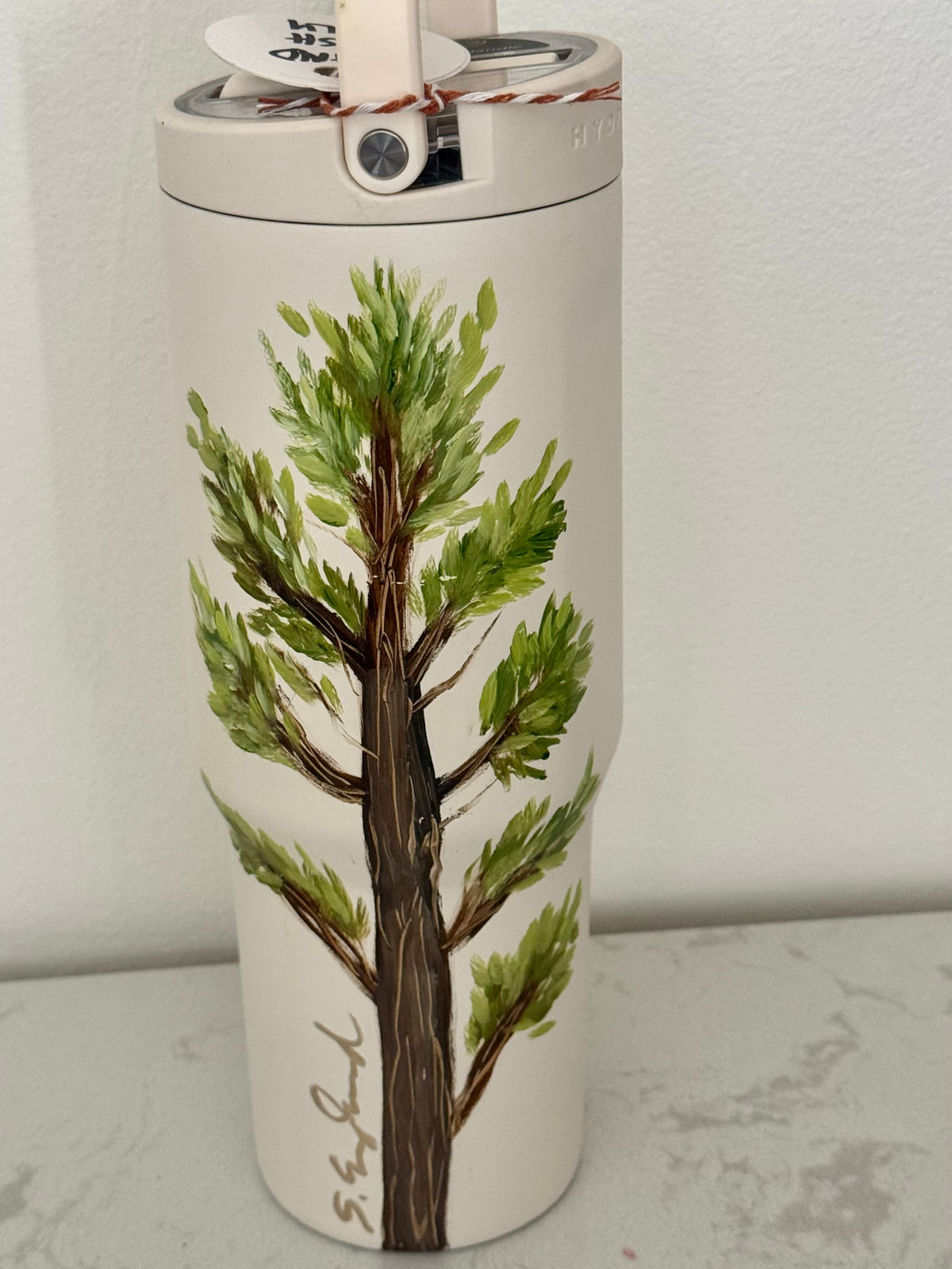 Hand painted 34oz cream hydrojug - lone pine
