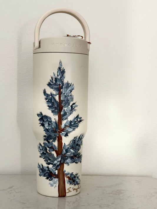 Hand painted 34oz cream hydrojug - lone blue spruce
