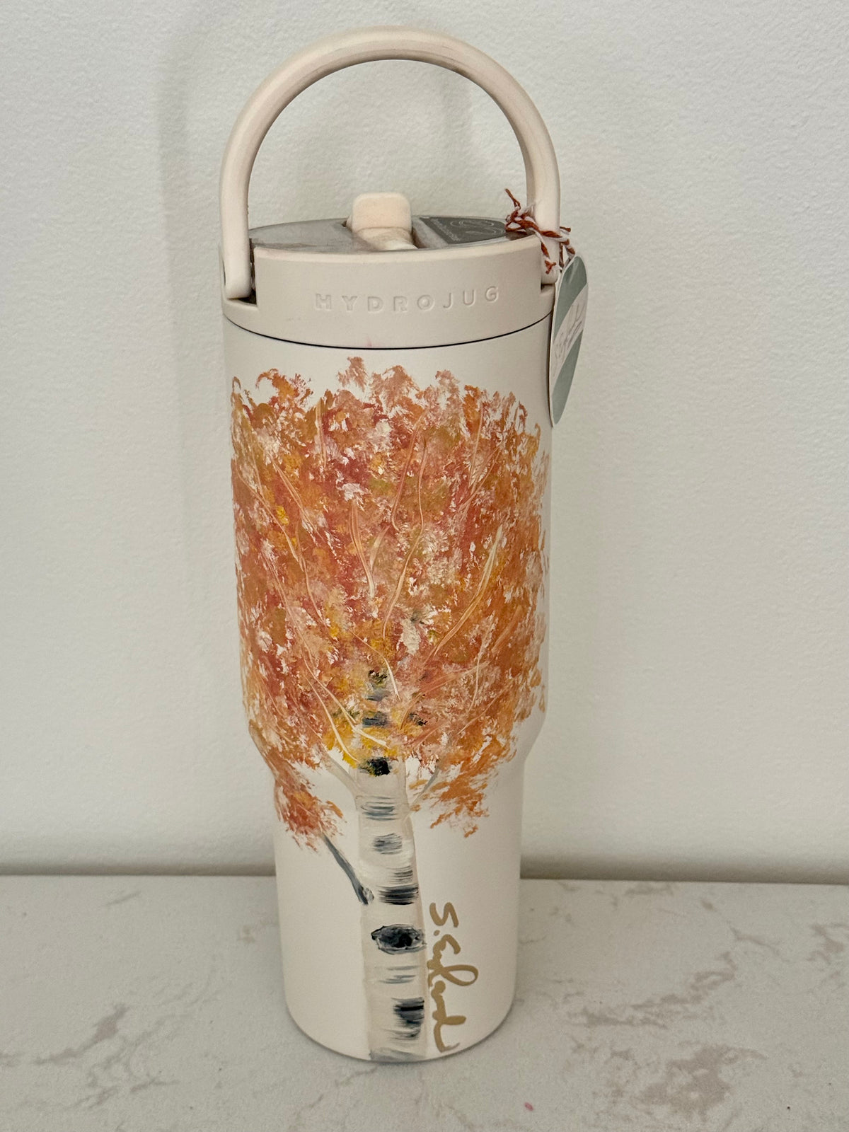 Hand painted 34oz cream hydro jug - lone fall aspen