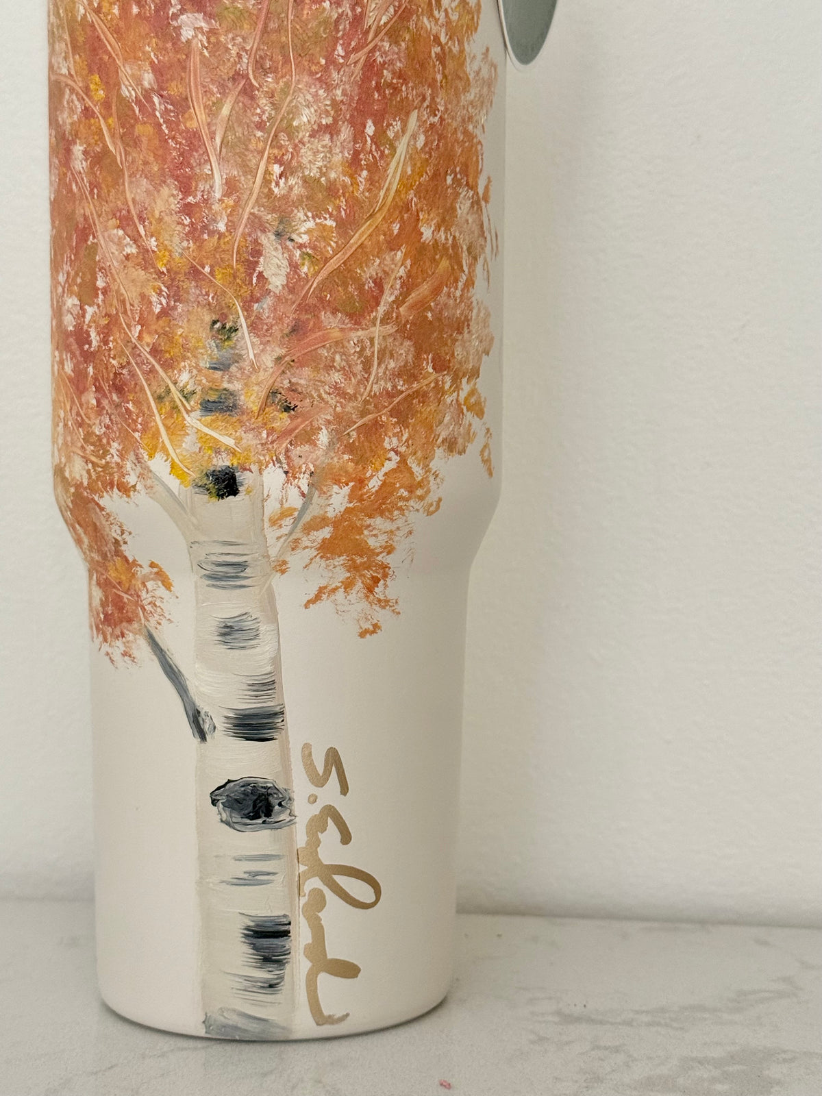 Hand painted 34oz cream hydro jug - lone fall aspen
