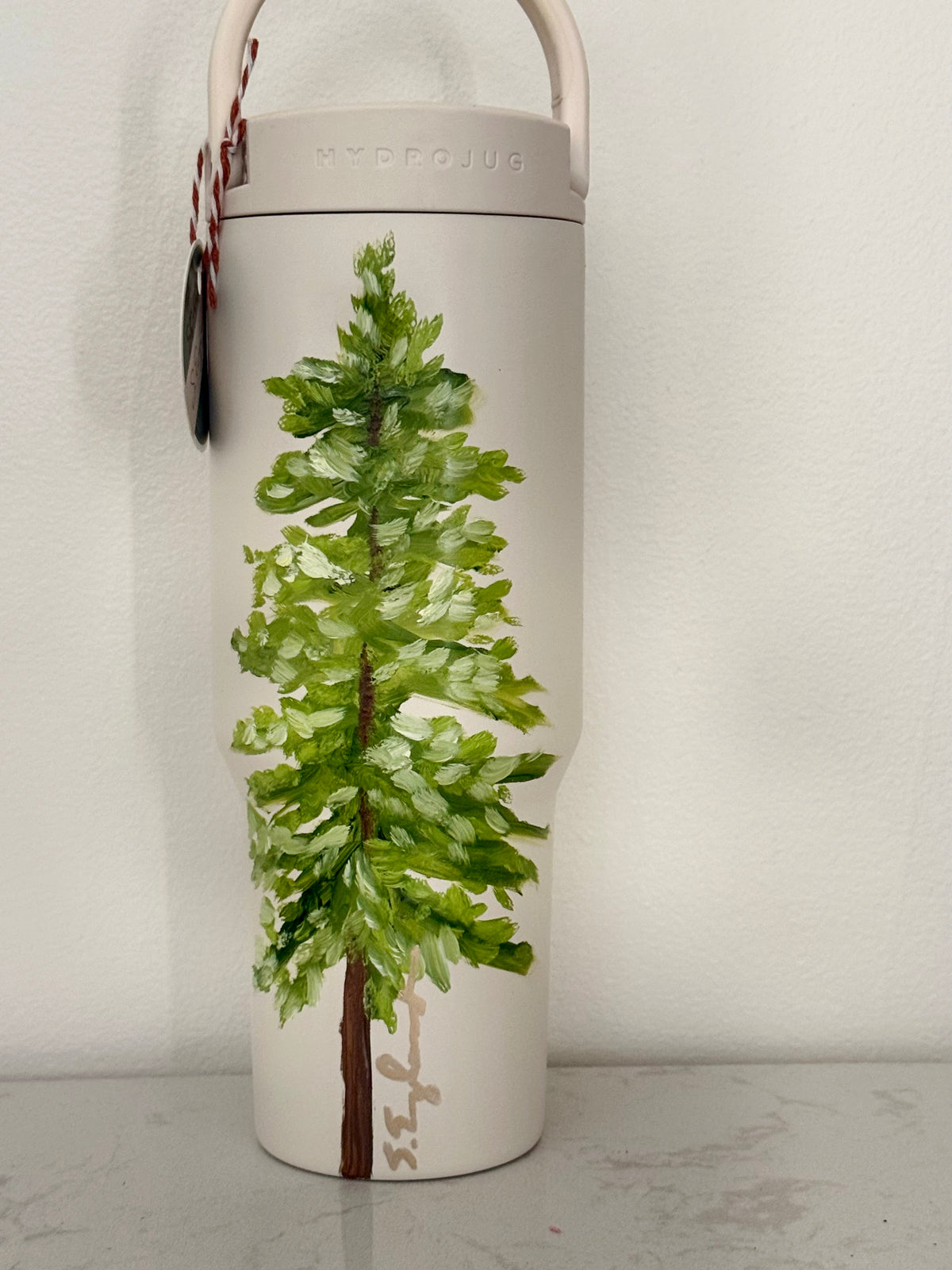 Hand painted cream 34oz hydrojug - summer lone tree