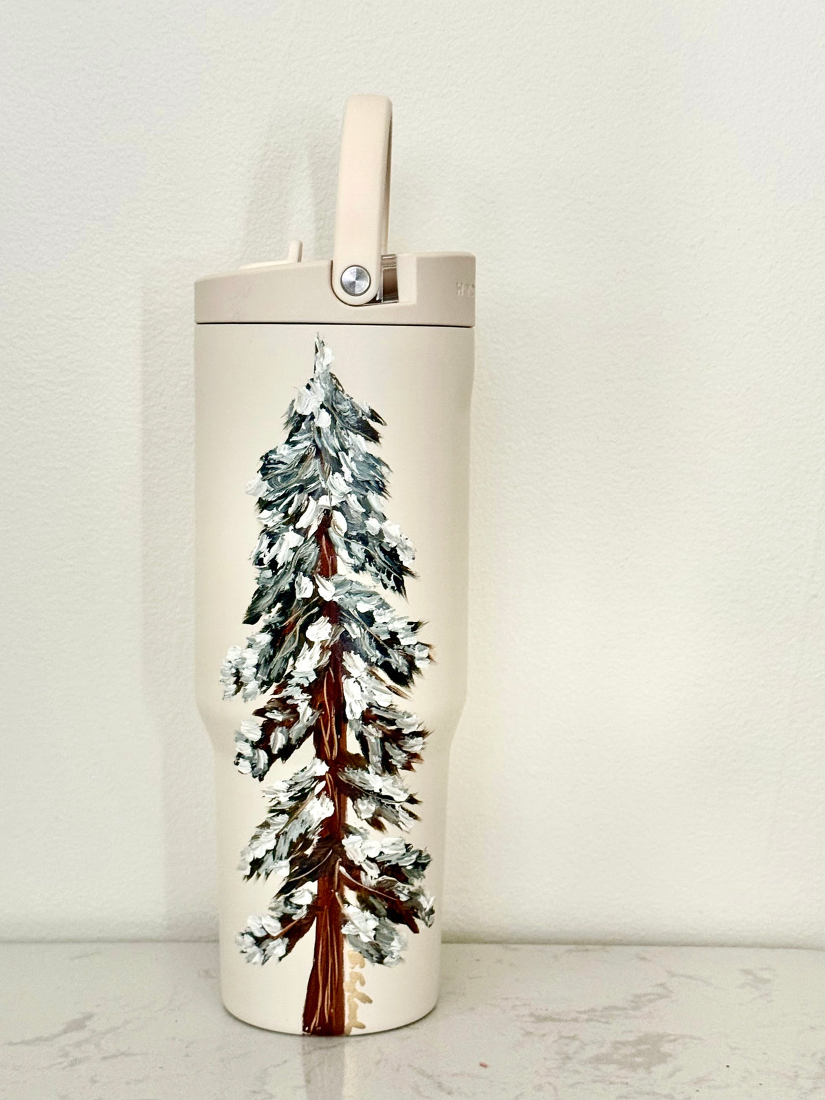 Hand painted 32 oz cream hydro jug - winter lone tree