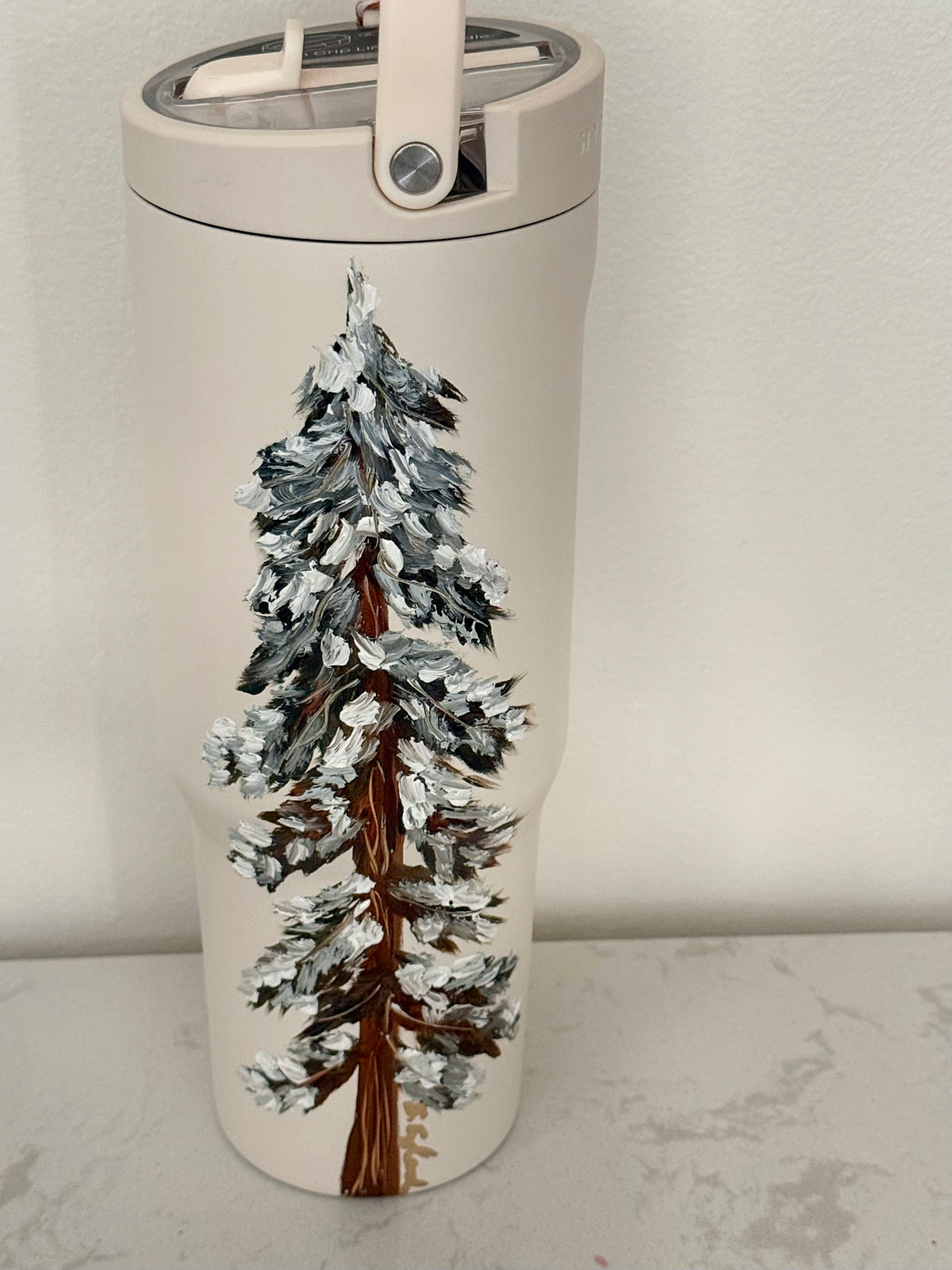 Hand painted 32 oz cream hydro jug - winter lone tree