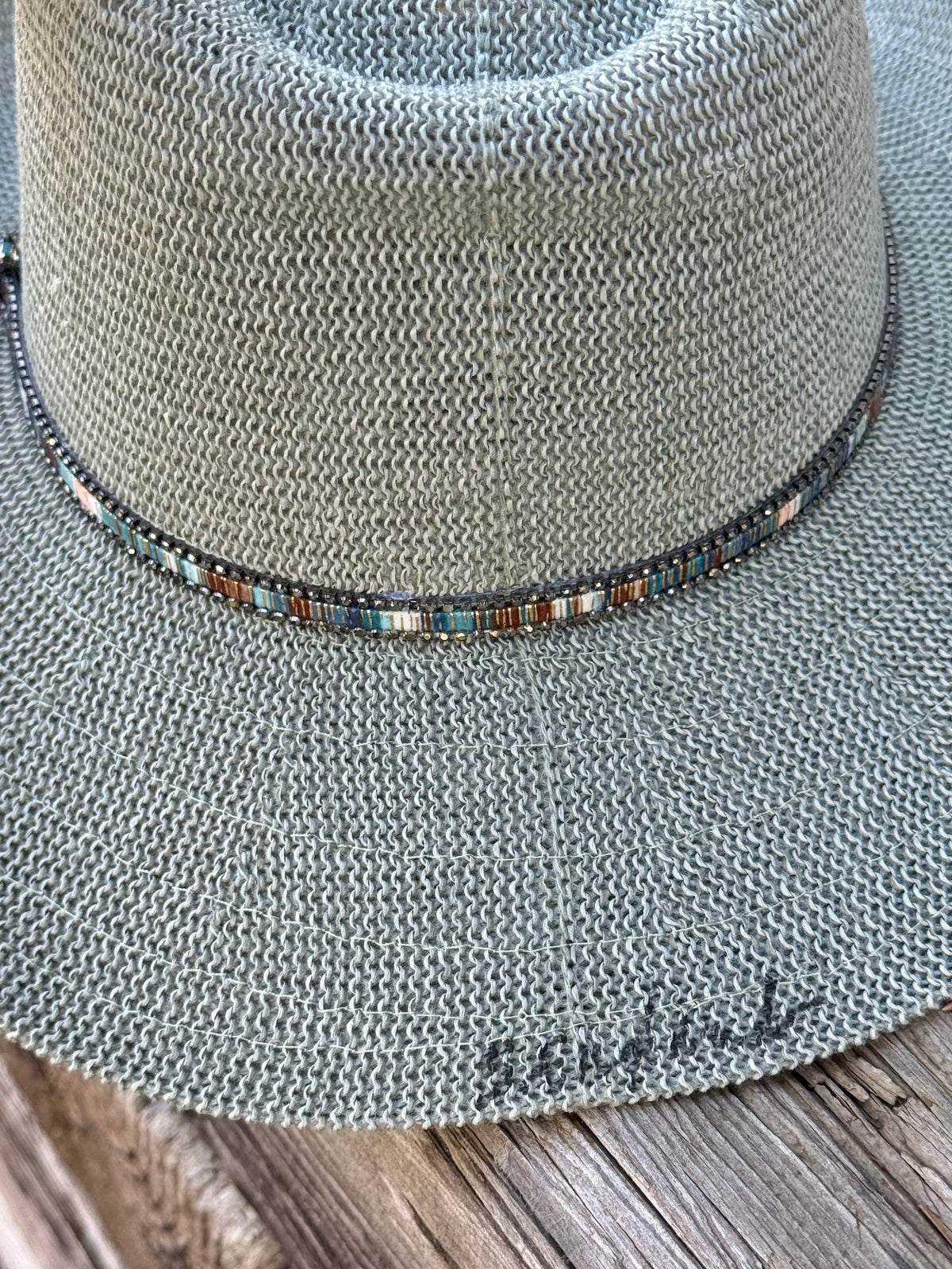 Hand painted teal sunhat cowgirl/boy hat - blue spruce tree forest