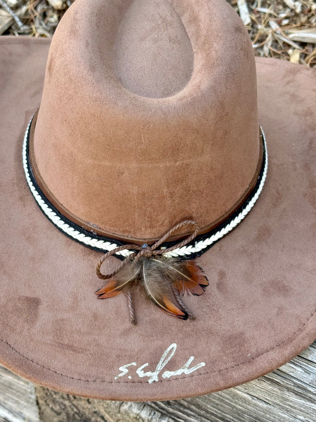 Hand painted brown cowgirl/cowboy large brim hat - summer aspen vibes