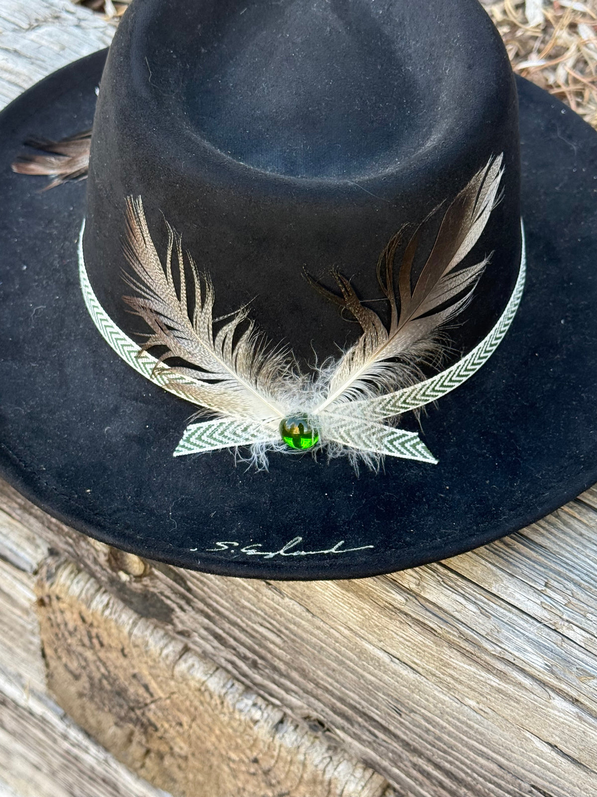 Hand painted black vegan suede ranch hat- summer aspen tree art