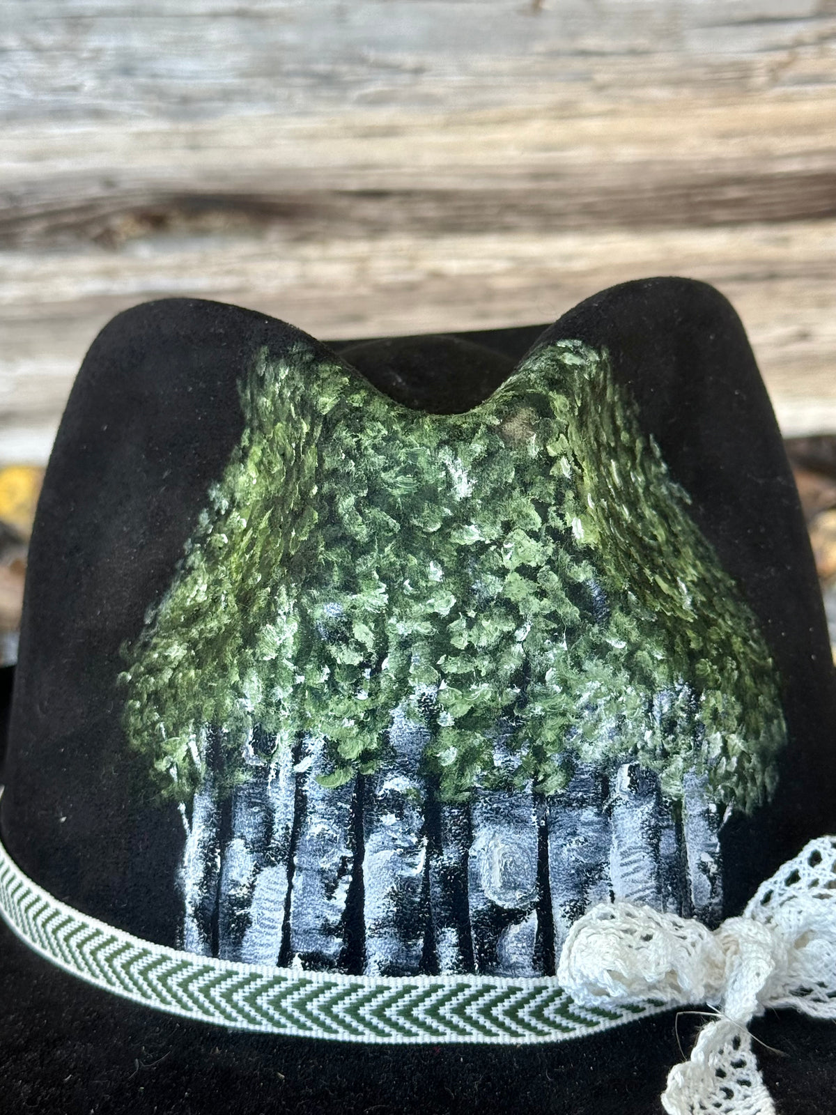 Hand painted black vegan suede ranch hat- summer aspen tree art