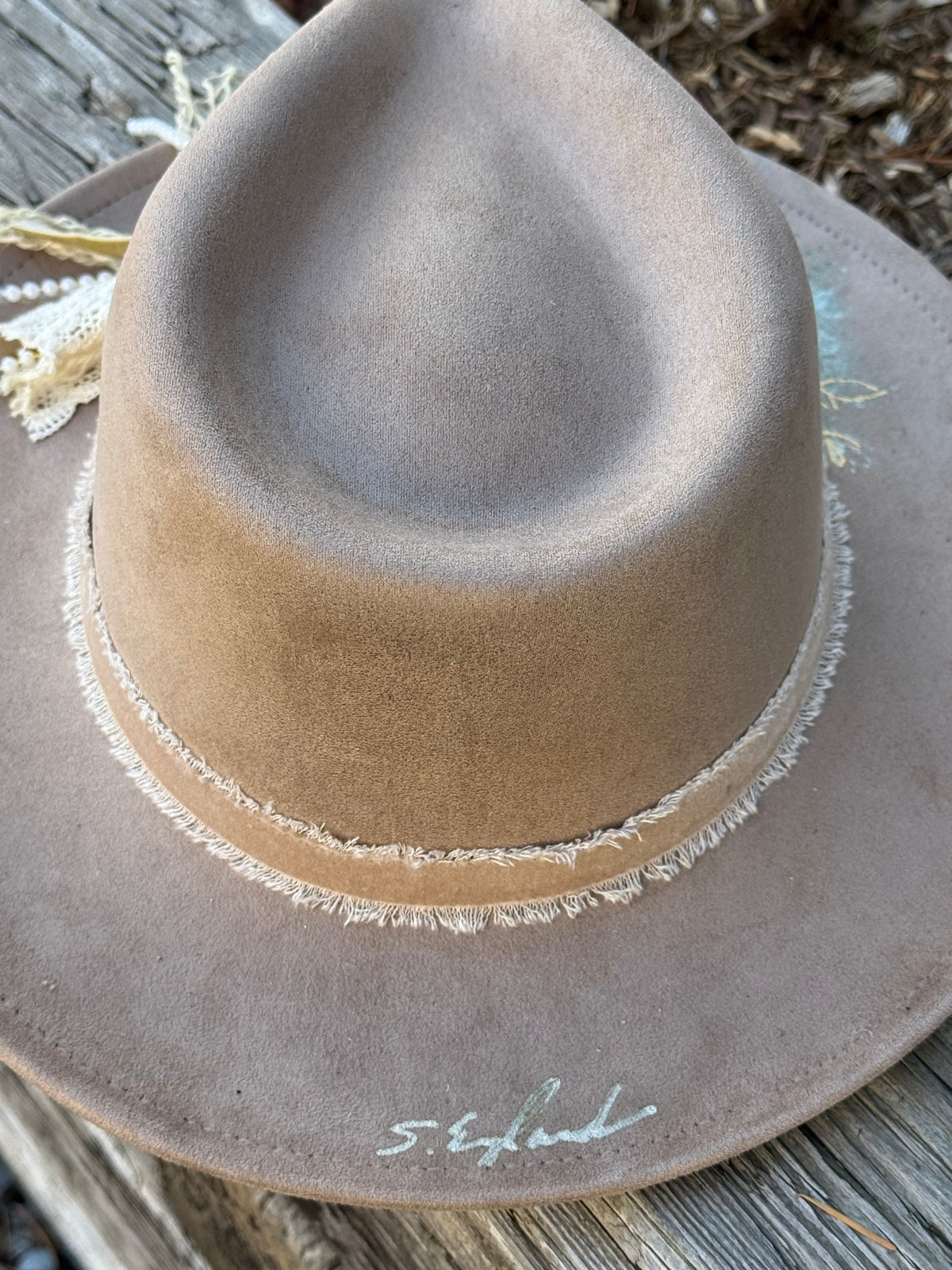 Hand painted small brim rancher hat - cornflower garden