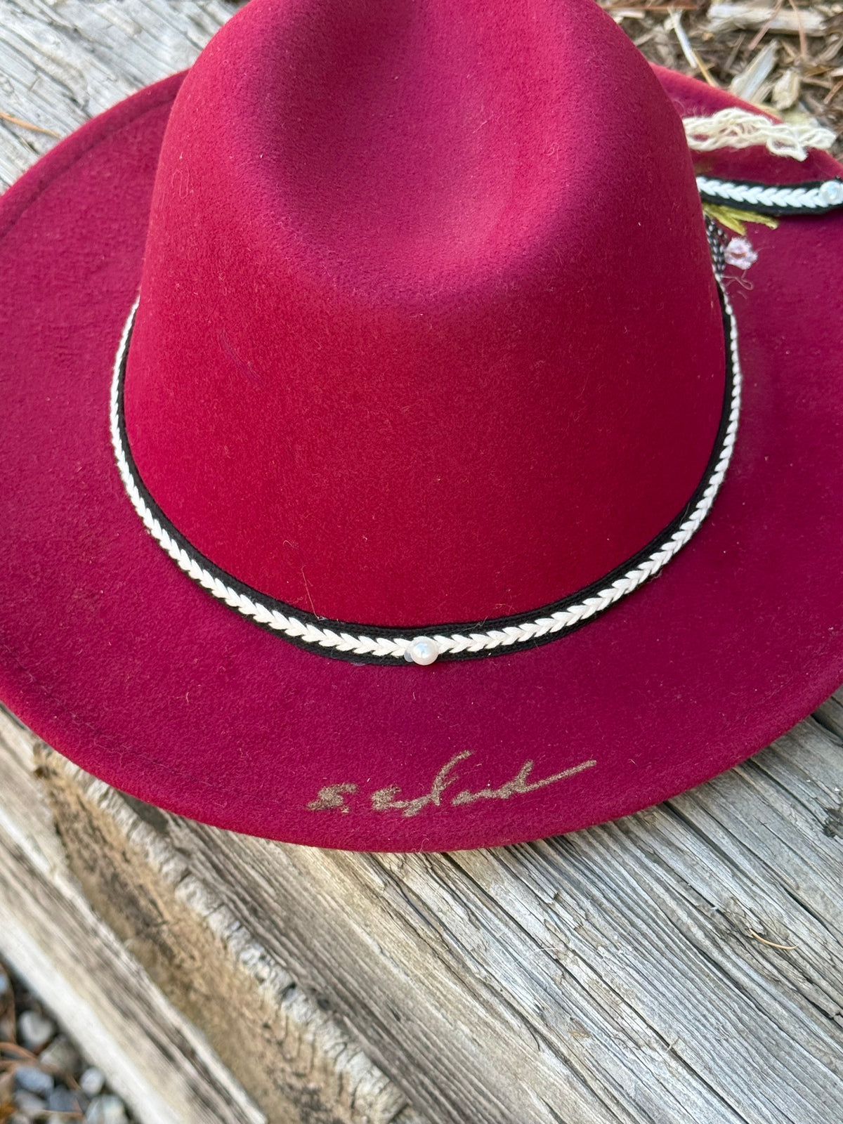 Hand painted small brim rancher hat - birds and floral