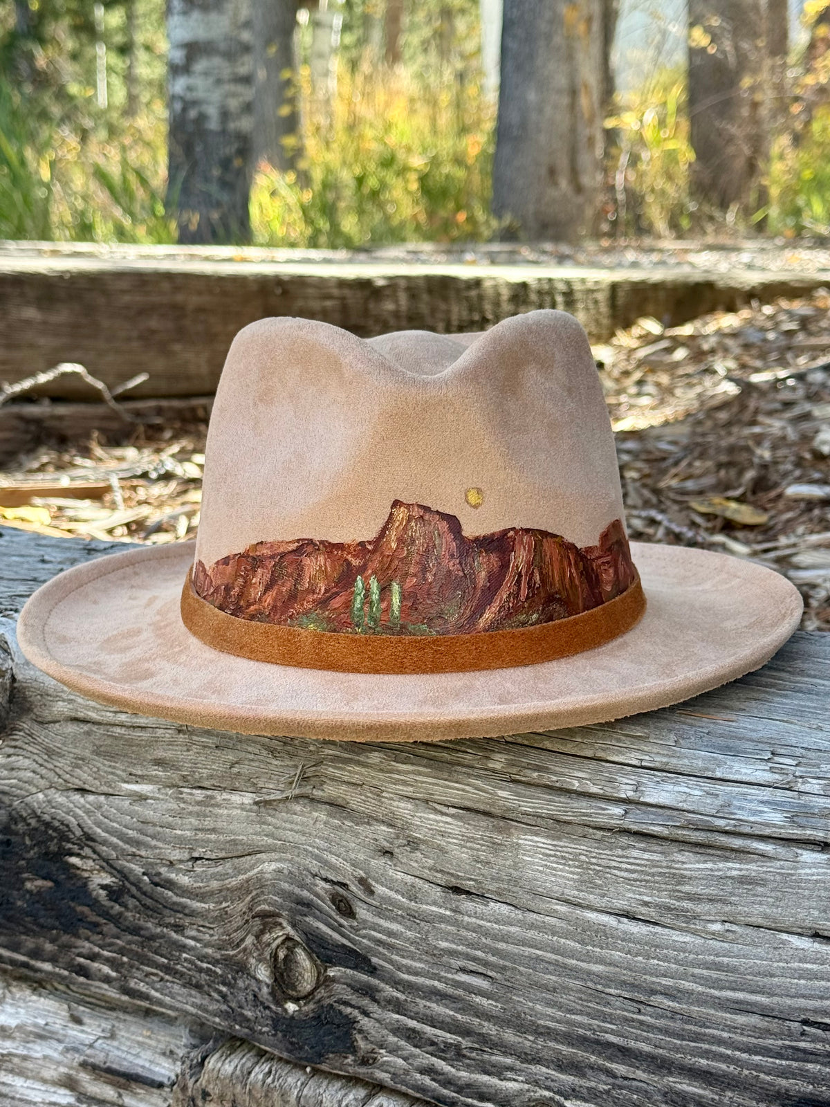 Hand painted small brim rancher hat - southern mountain vibes