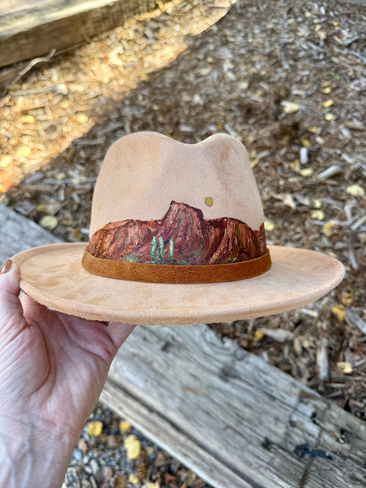 Hand painted small brim rancher hat - southern mountain vibes