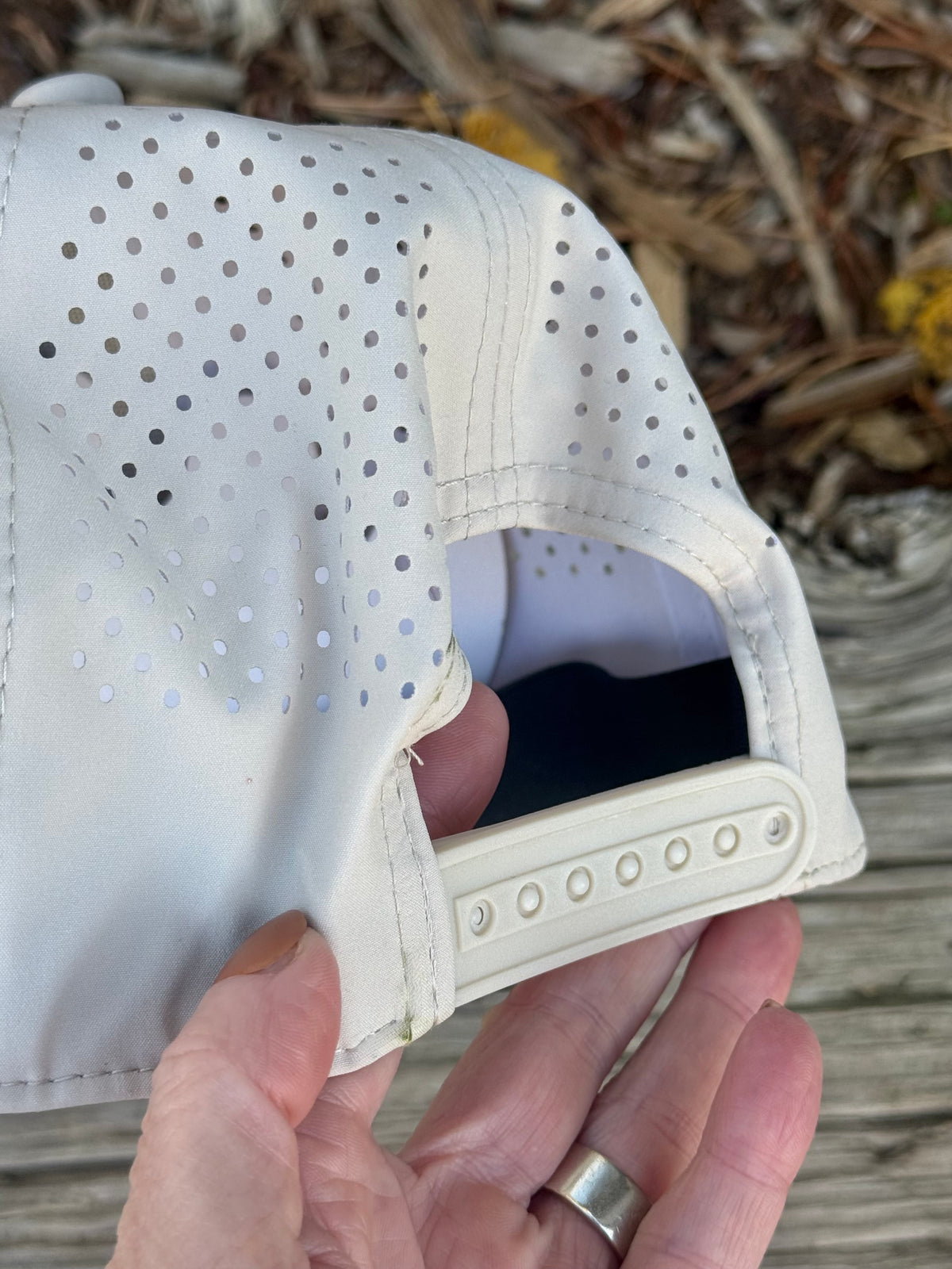Hand painted light tan soft waterproof running cap - mountain vibes
