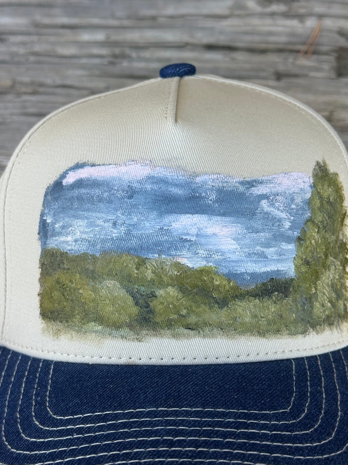 Hand painted cream/denim blue canvas baseball cap - rural country vibes