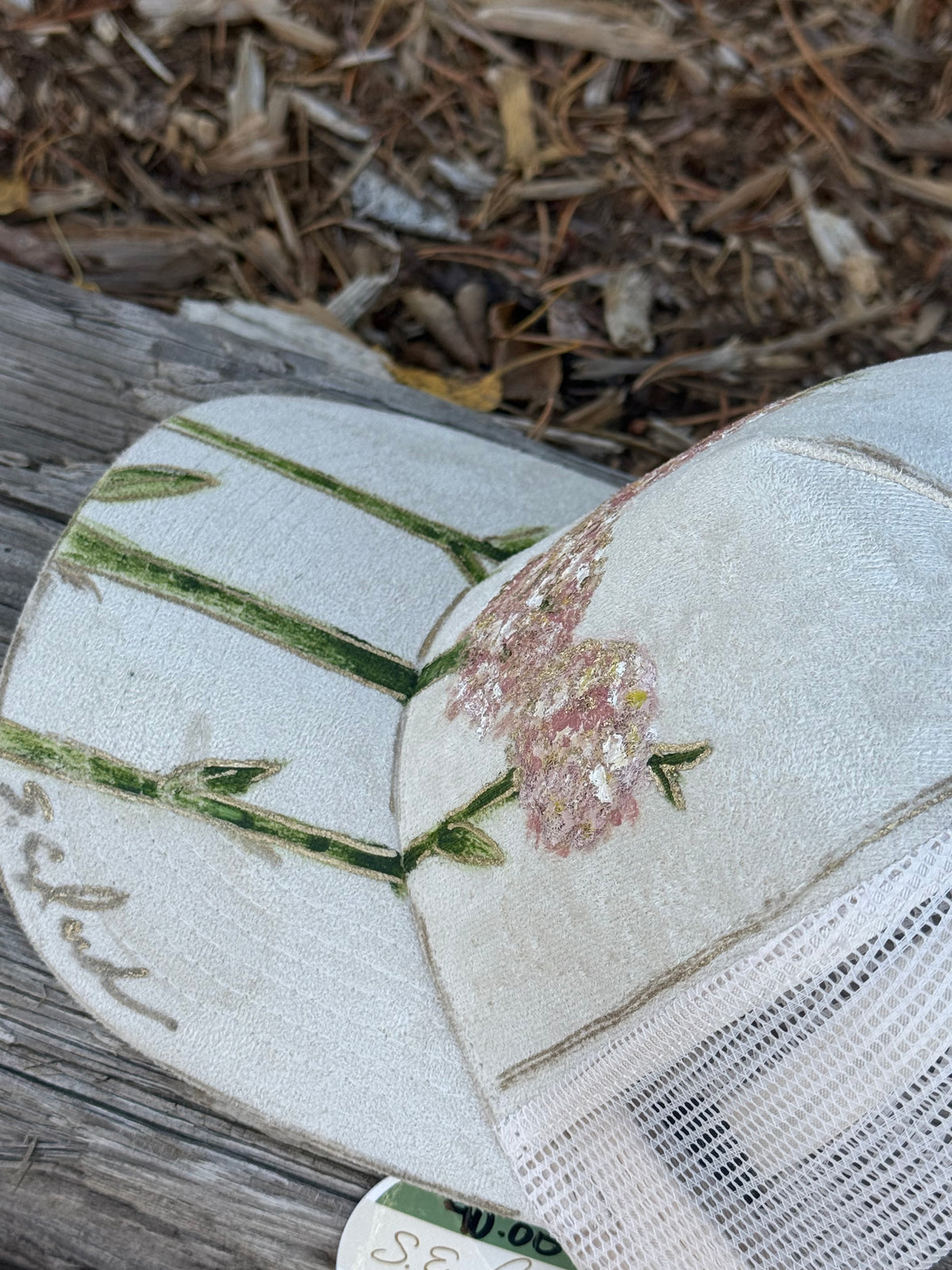 Hand painted baseball cap cream suede - begonia flower vibes