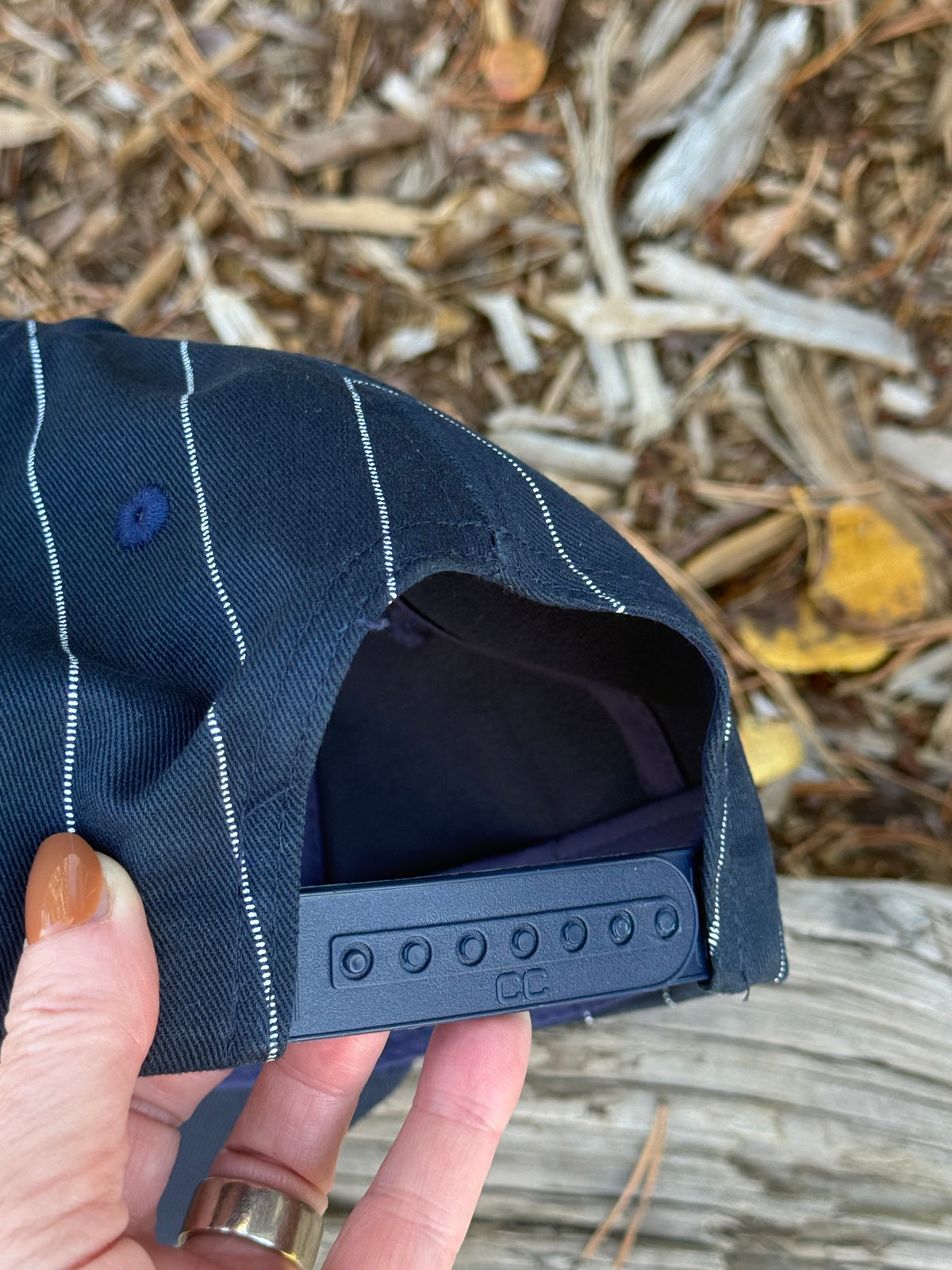 Hand painted blue/white stripped canvas hat - Summer mountain vibes