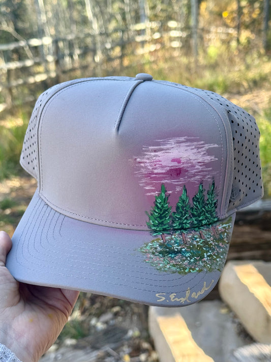 Hand painted soft grey waterproof material for running - springtime vibes