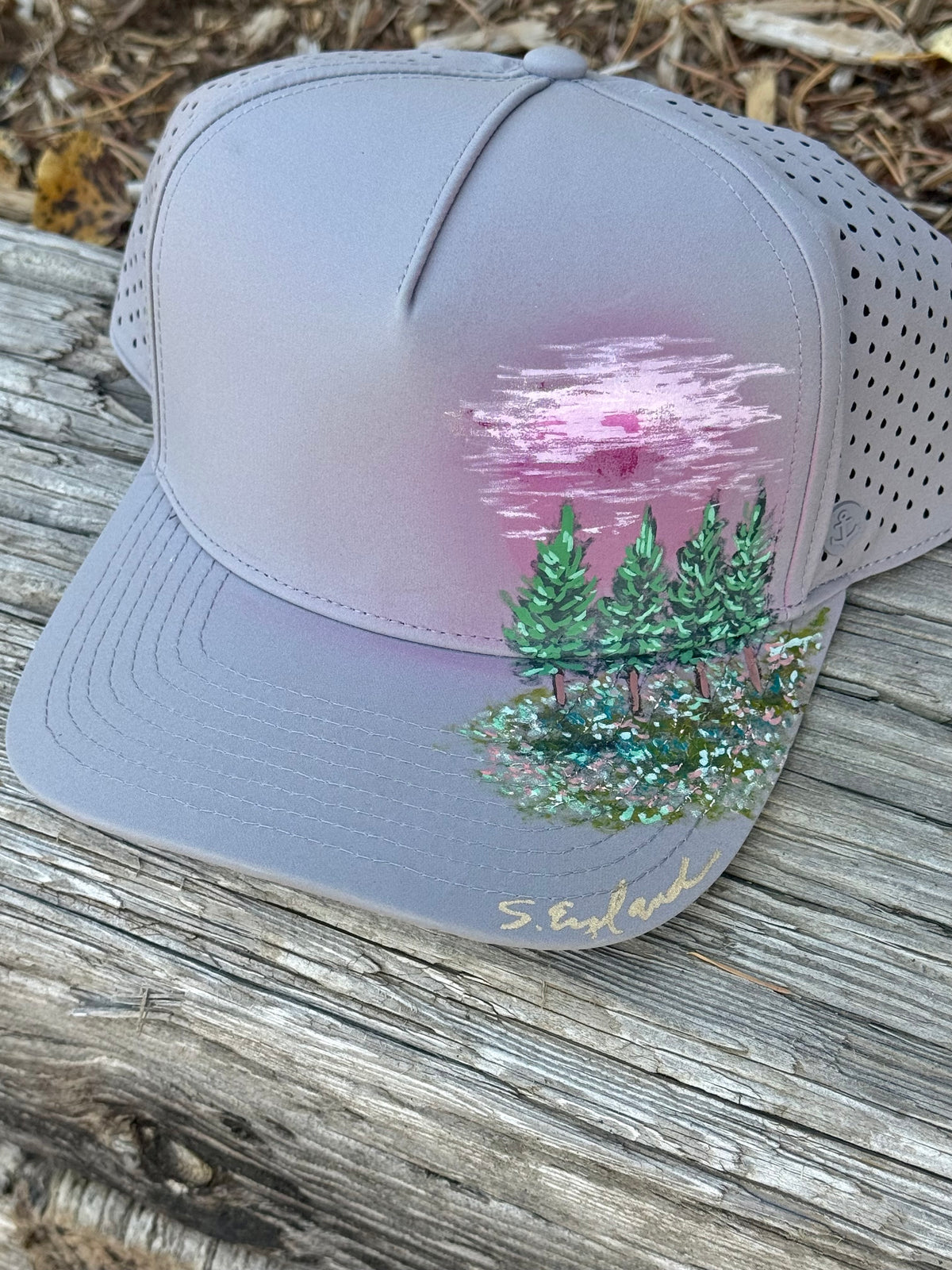 Hand painted soft grey waterproof material for running - springtime vibes