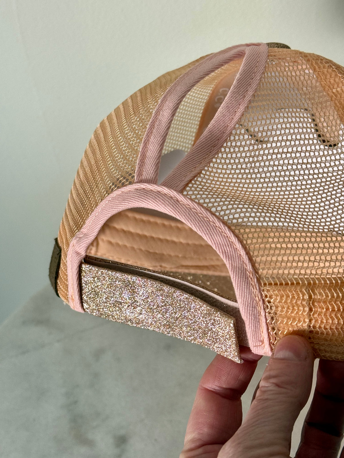 Wearable art! Hand painted bird on rose gold sparkle baseball hat